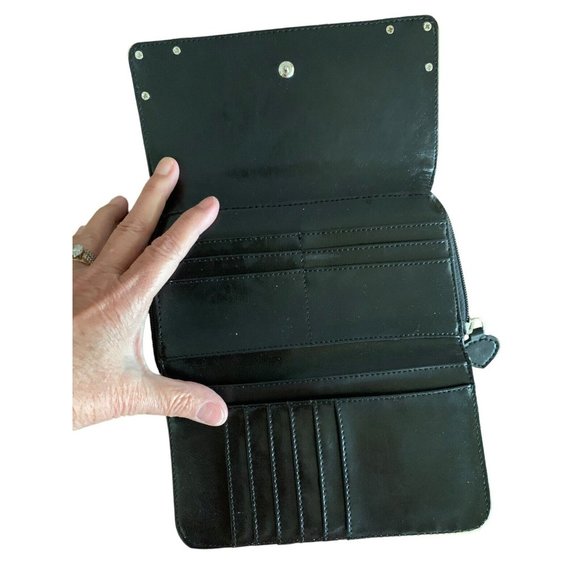 Unbranded Black Croc & Bamboo Embossed Crossbody Wallet Clutch Organizer - Picture 4 of 10